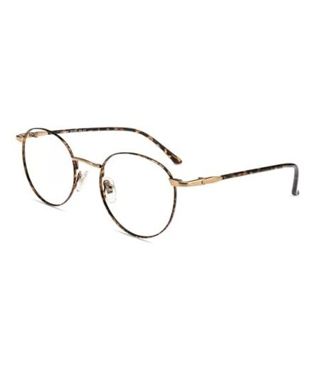 Round Blue Light Blocking Glasses for Computer Use, Gold Tortoise 0.0 x