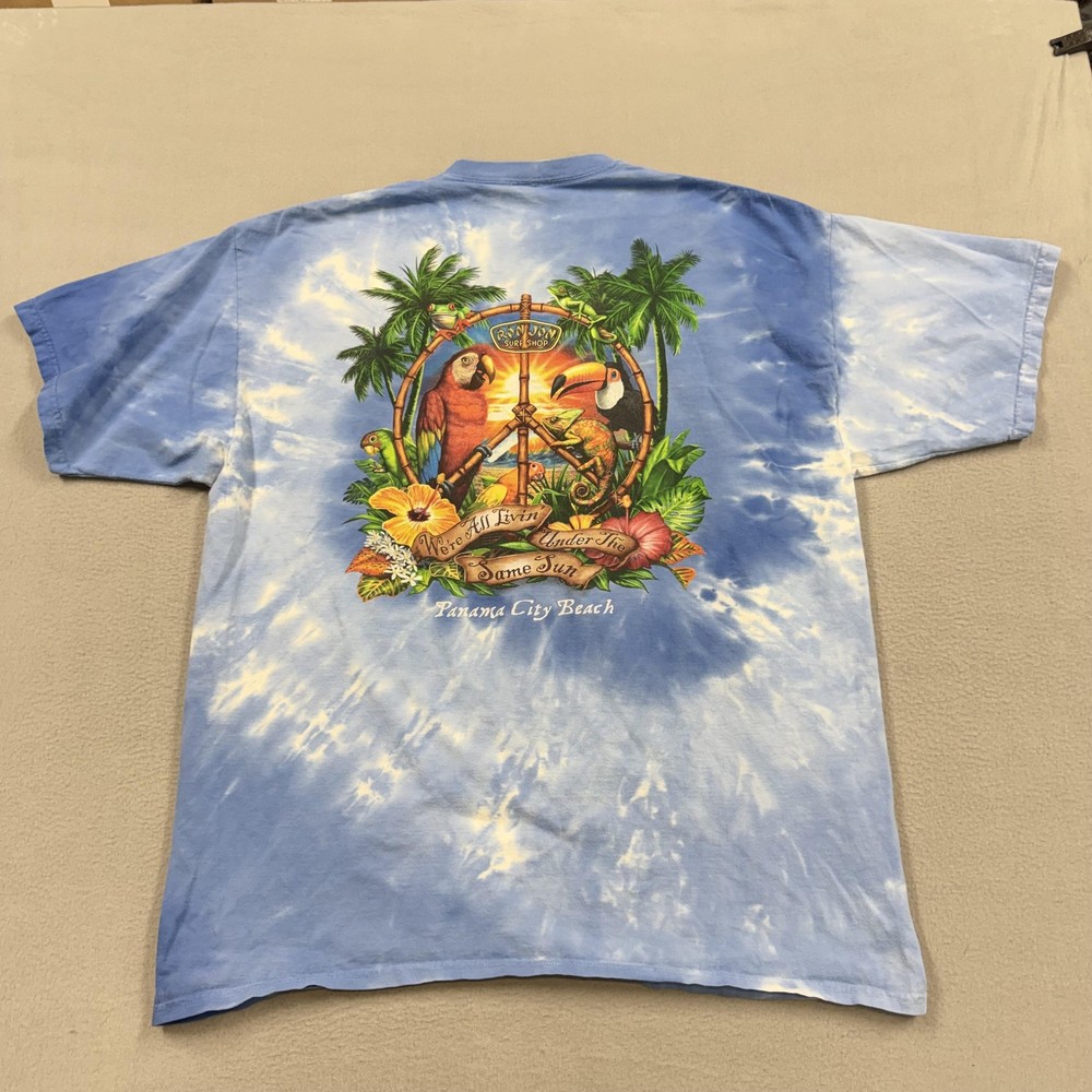 VTG Ron Jon Surf Shop Shirt Mens 2XL Blue Tie Dye Panama City Beach Graphic Tee