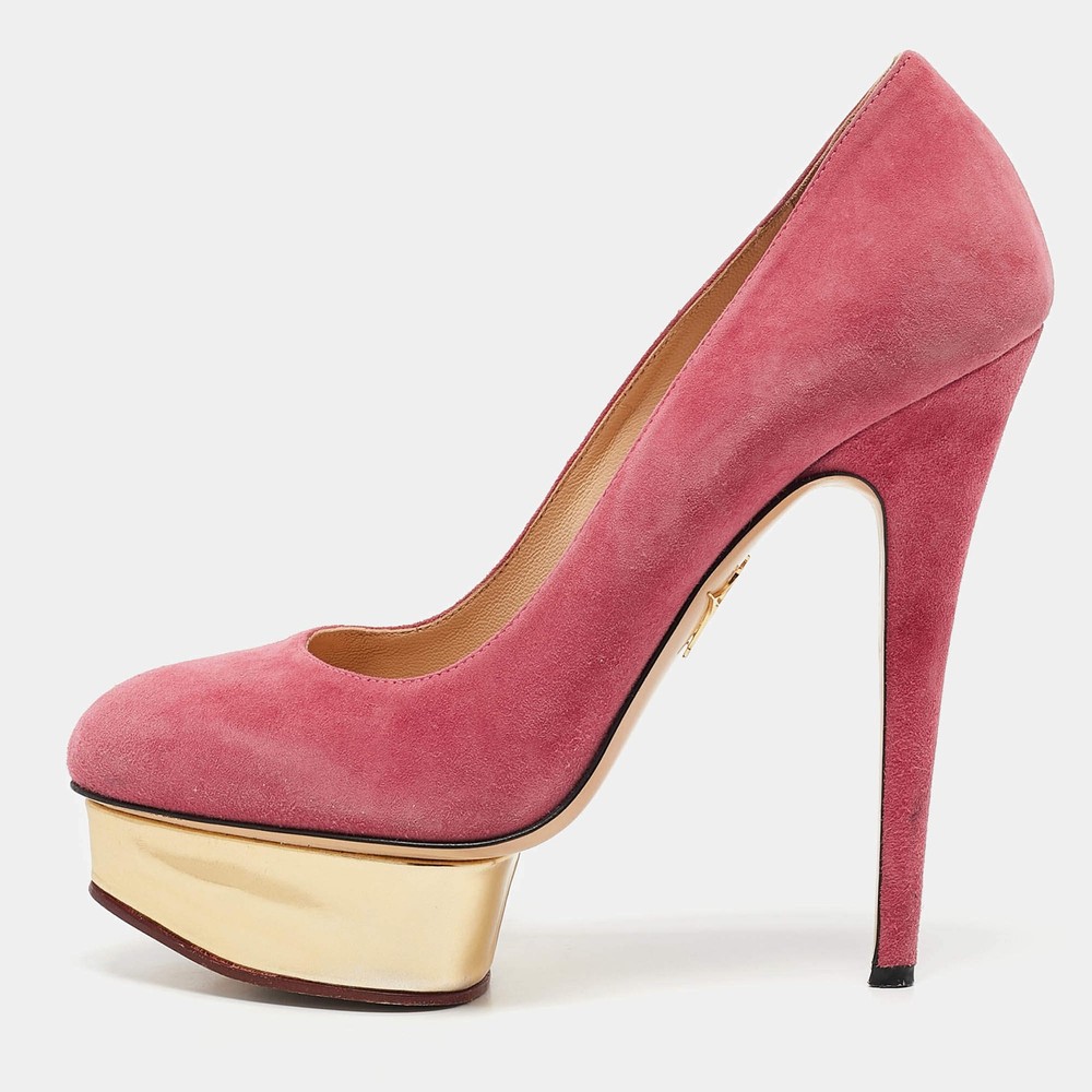Charlotte Olympia Pink Suede Dolly Platform Pumps Size 39.5
