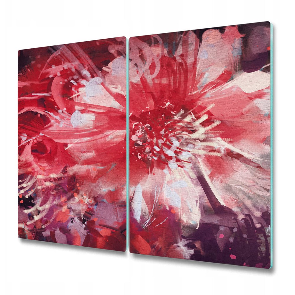 Glass Induction Cover Red Flowers Nature Floral Painting Flowers Meadow 2x30x52