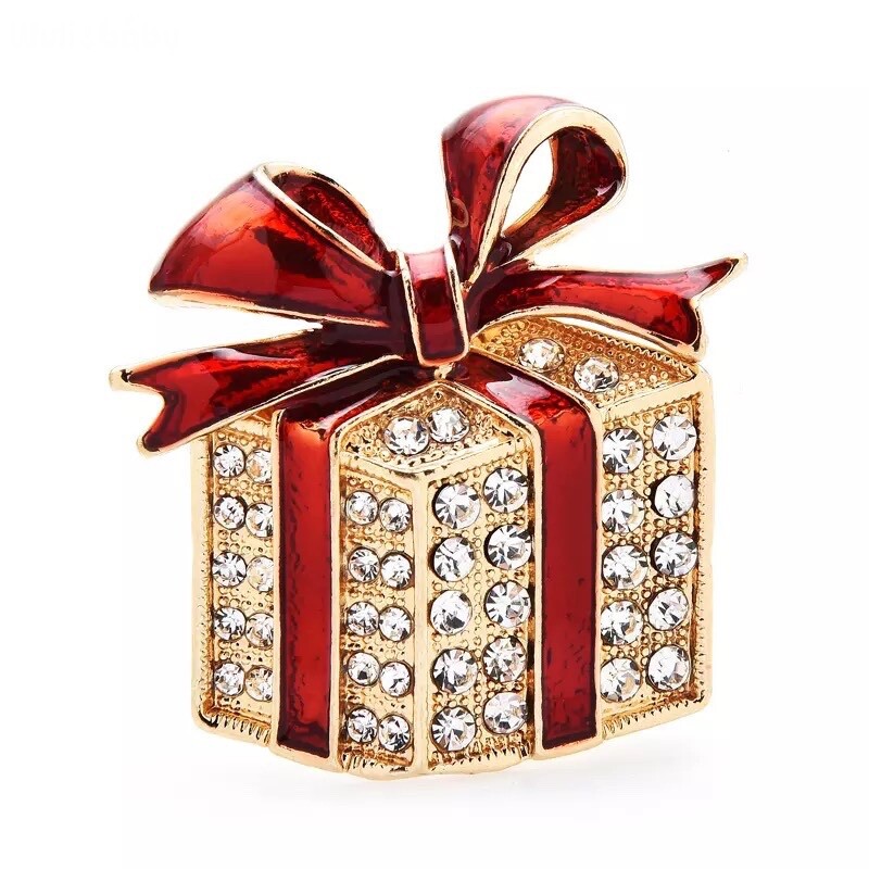 ZARD Christmas Gift Box Present Pin Brooch with Crystal Accent Holiday Jewelry-image