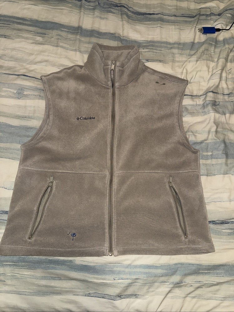 Columbia Men’s XL Fleece Vest Tan Full Zip Outdoor Hiking Casual