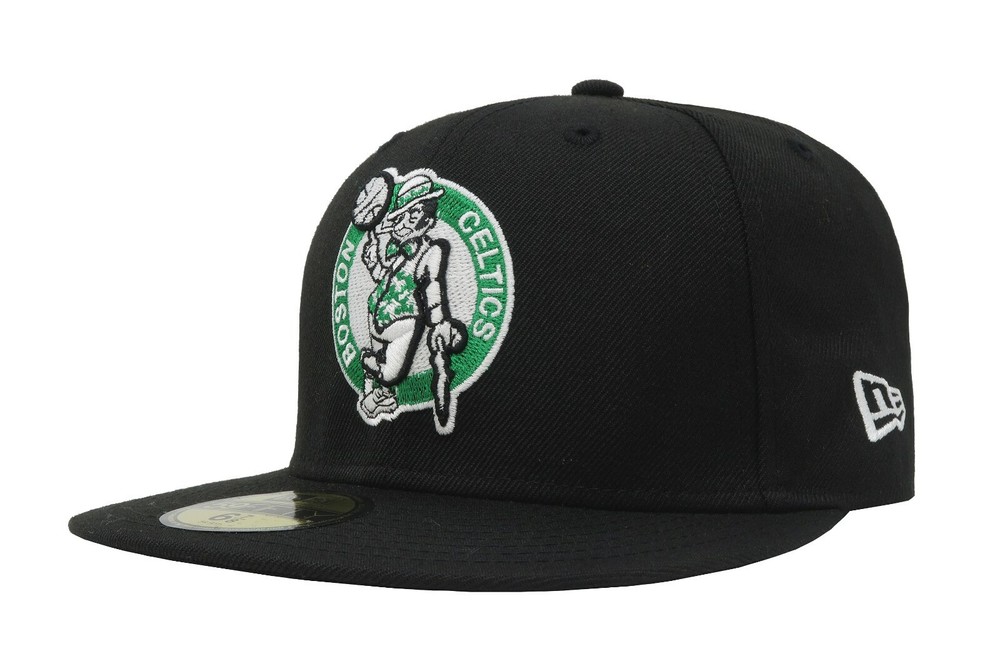 New Era 59Fifty Men Boys Cap NBA Boston Celtics Black Fitted Wool Hat Size 6 7/8
