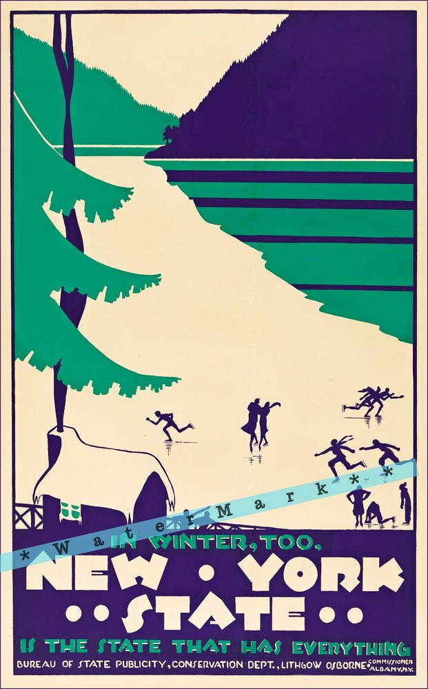 New York State 1936 Winter Sports Vintage Poster Print Retro Style Winter Art