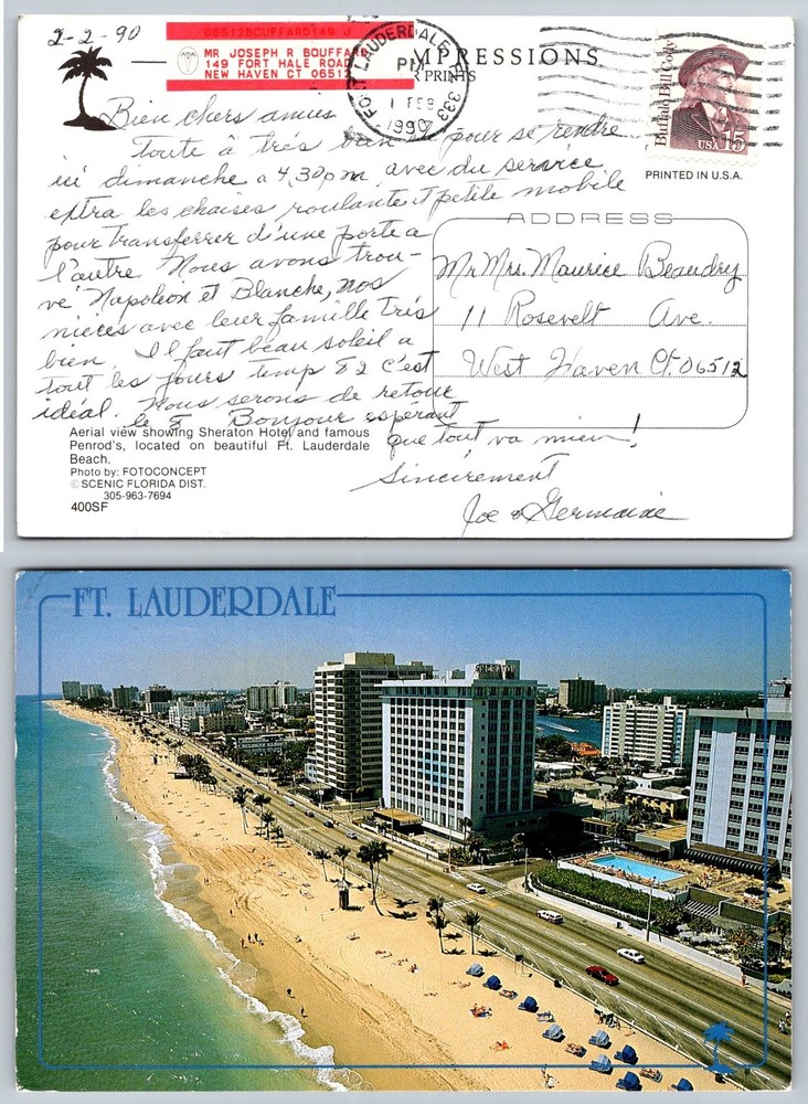 Ft Lauderdale Beach Aerial View Sheraton Penrod's Hotel Florida Postcard 1990