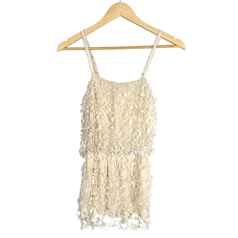 Alice + Olivia Ivory Lace Babydoll Tank Cami Top XS Silk Lined Fairy Ethereal