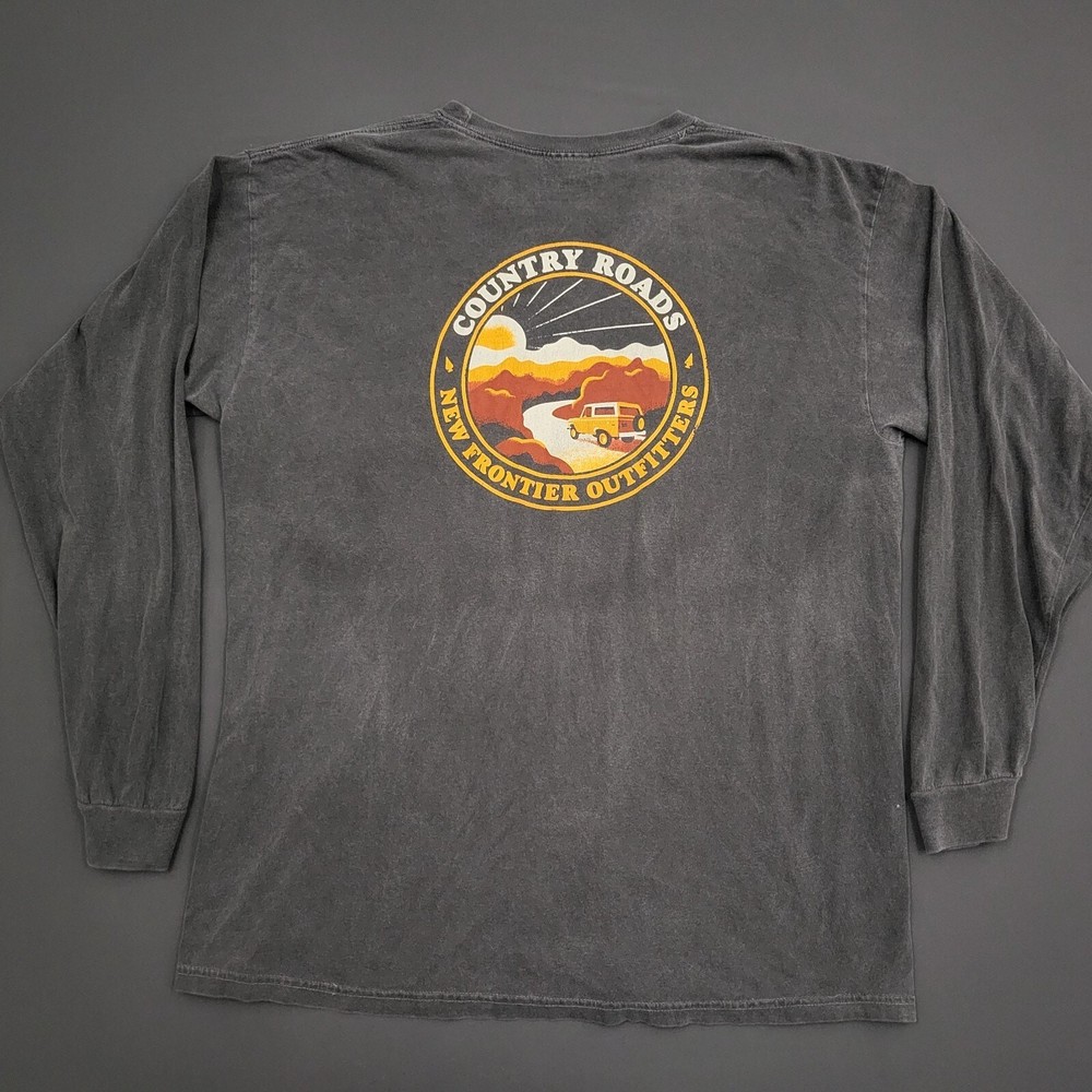 New Frontier Shirt Mens XL Long Sleeve Country Roads Knit Pullover Gray