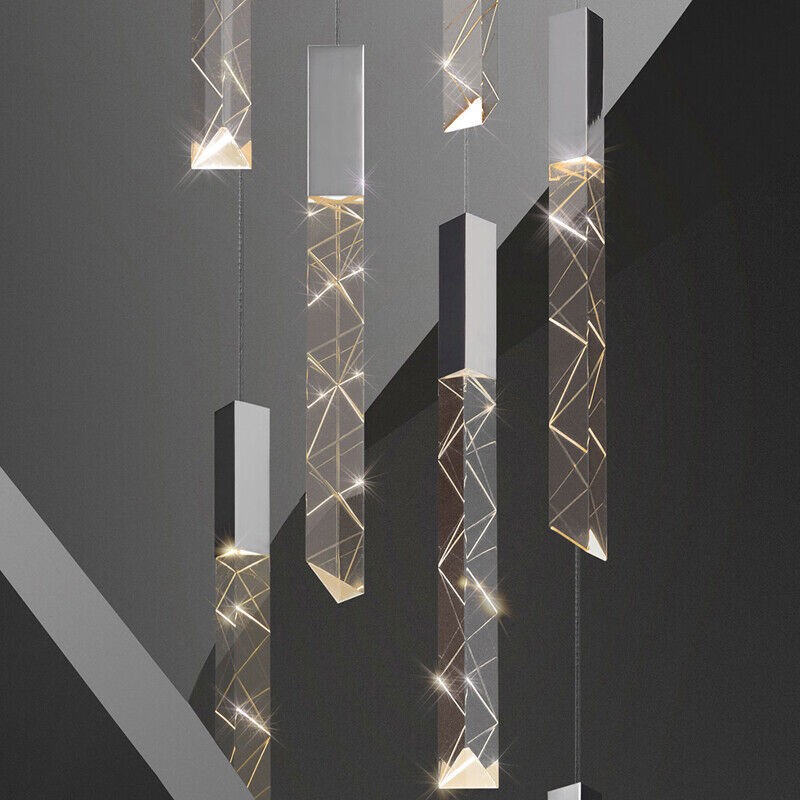 New Cube Crystal LED Chandelier Lobby Stair Drops Light Island Hall Ceiling Lamp