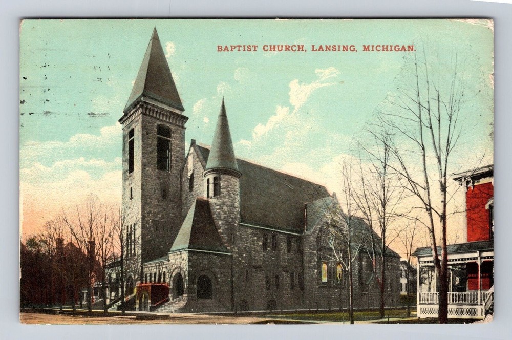 Lansing MI-Michigan, Baptist Church, Religion, Antique, Vintage c1911 Postcard