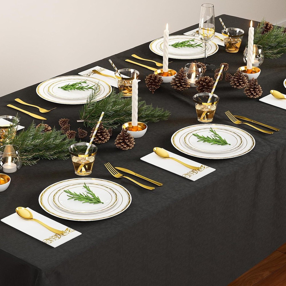 400 Pieces Gold Disposable Dinnerware Set 50 Guests for Party Wedding w/ Straws