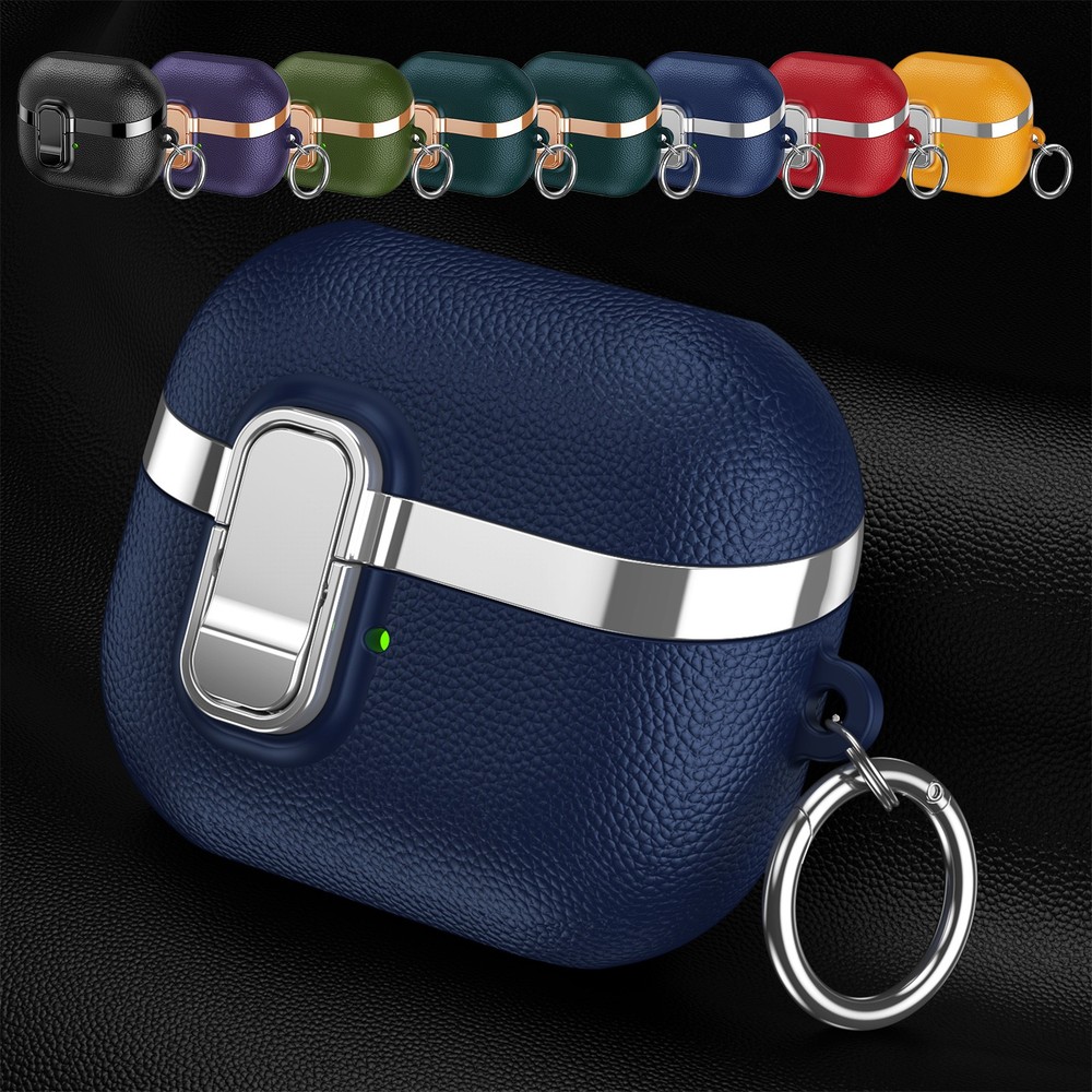 For Samsung Galaxy Buds3 FE/Buds3 Pro Shockproof Leather-Texture Case w Keychain