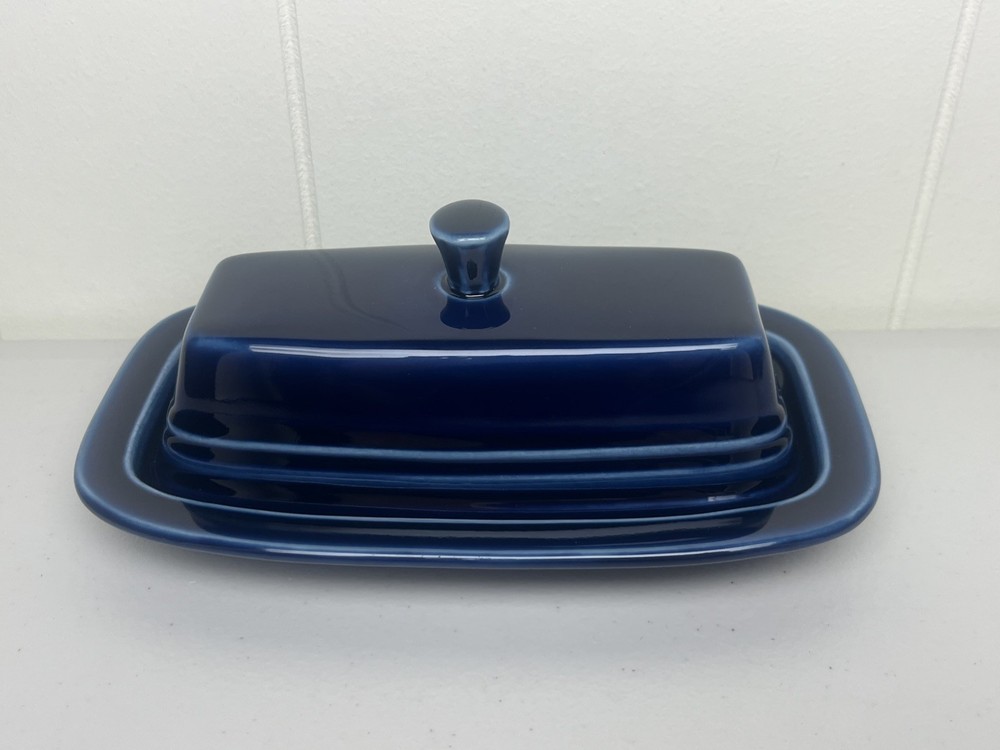 HLC Fiesta FIESTAWARE Cobalt Blue Butter Dish Covered 2 Pieces USA EUC
