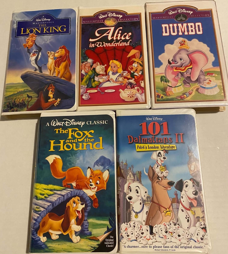 Walt Disney VHS Lot of 5: Lion King, Alice, Dumbo, Fox & Hound, 101 Dalmatians …