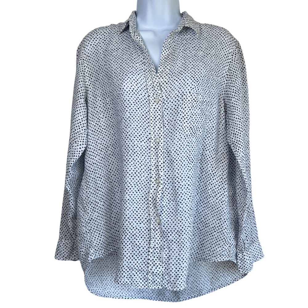 Grayson Womens The Hero Linen Button Up Shirt Heart Print Size 02 Small Preppy