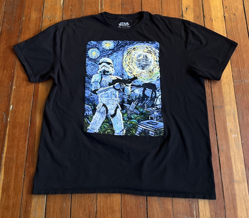 Fifth Sun Star Wars storm trooper starry night Van Gogh T-shirt black 2XL￼