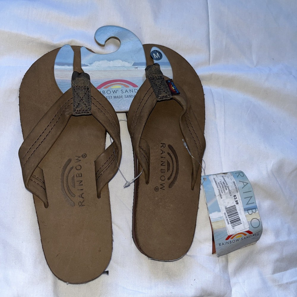 Rainbow size M 6.5-7.5 espresso brown double layer womens sandals  