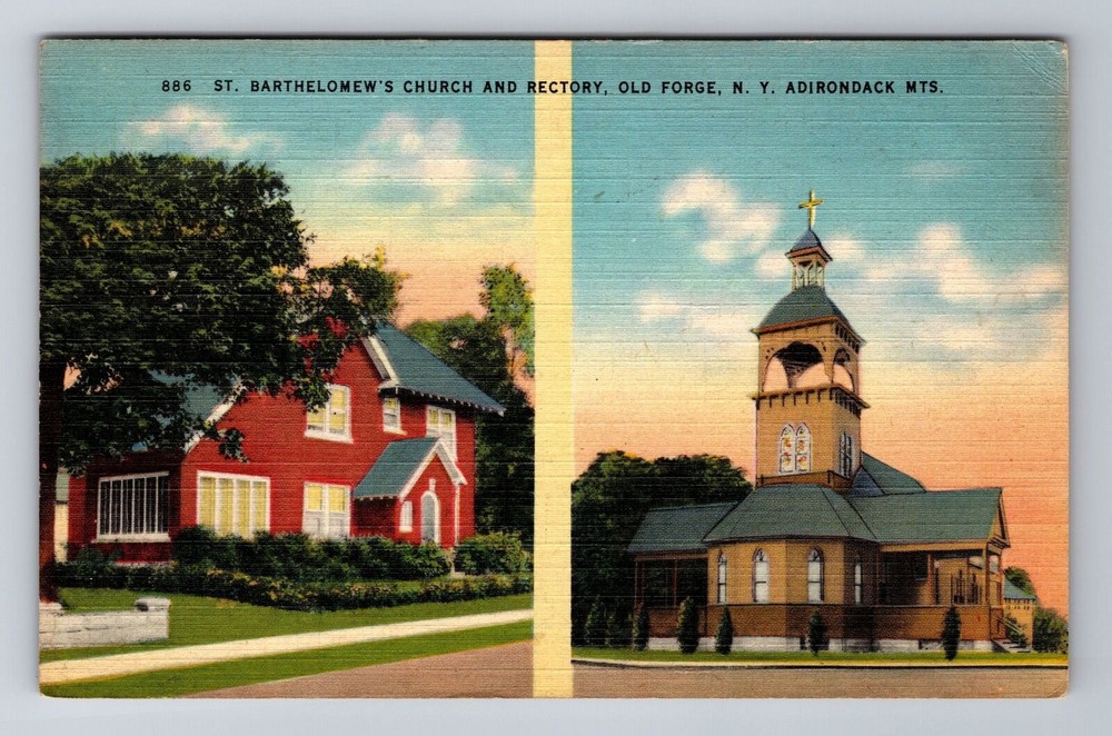 Old Forge NY-New York, St. Bartholomew's Church, Rectory, Vintage c1946 Postcard