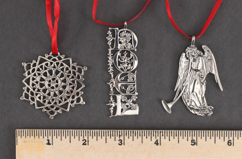 3 Vintage Museum Fine Arts Sterling Christmas Ornaments Angel, Snowflake & NoelPerfect ... .1.40+ Troy... NO RESERVE