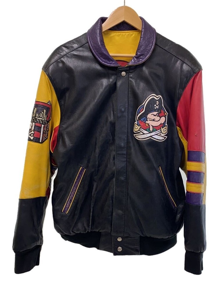 Jeff Hamilton Reversible Stadium Jacket/S/Leather/Black/Multicolor/Made In Usa//