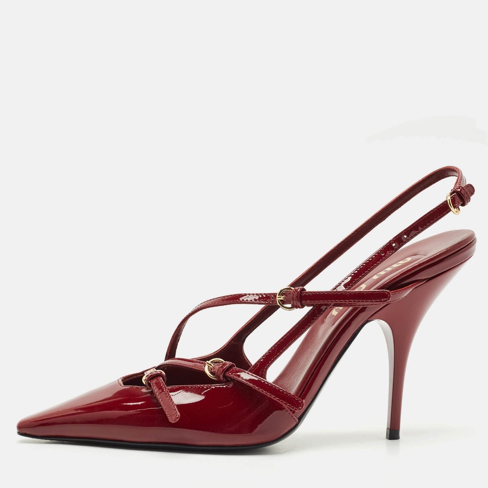 Miu Miu Burgundy Patent Leather Buckle Slingback Pumps Size 37.5