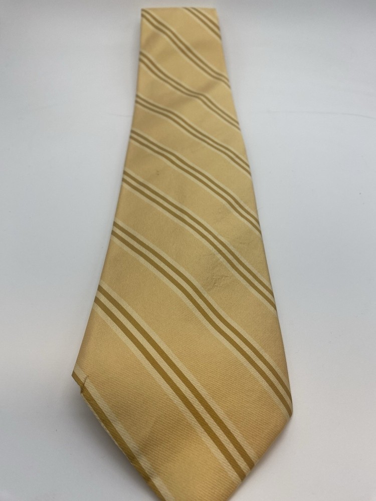Brooks Brothers Yellow Gold White Silk Striped Woven Men's Tie Classic