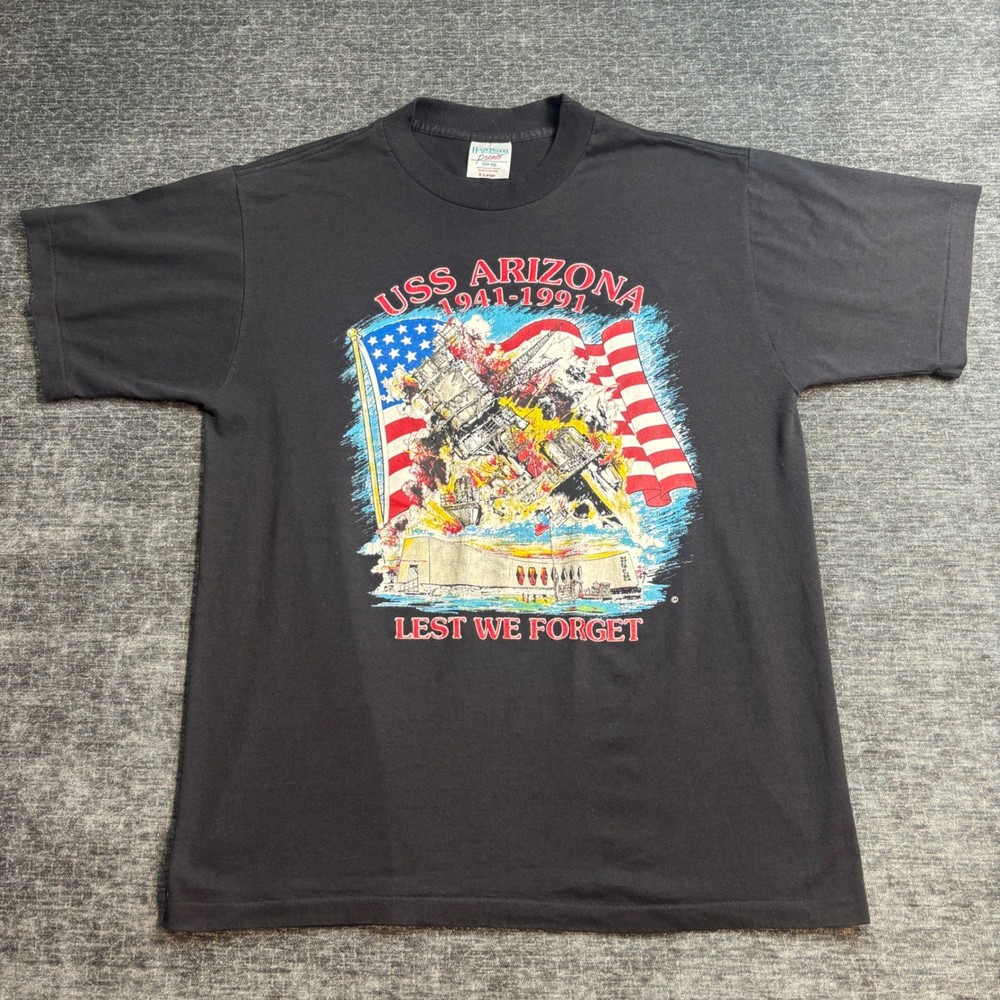 Vintage USS Arizona 1941-1991 Lest We Forget T-Shirt XL Black Single Stitch 90s
