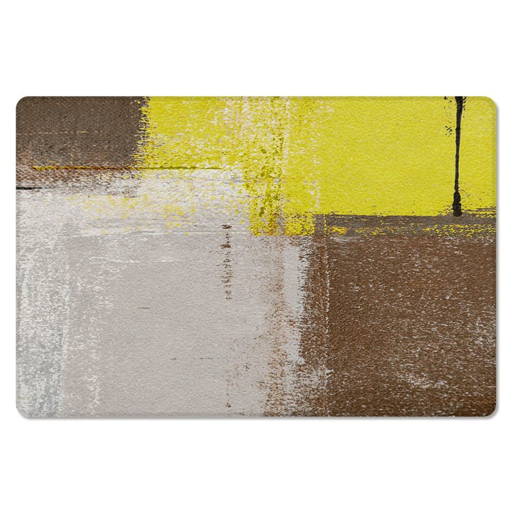 Modern Yellow Abstract Kitchen Mat 18x30 Washable Non-Slip Brown Beige Bath Rug-image