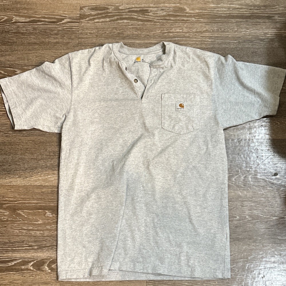 Carhartt Henley Pocket TShirt Short Sleeve Gray Cotton Mens Size M