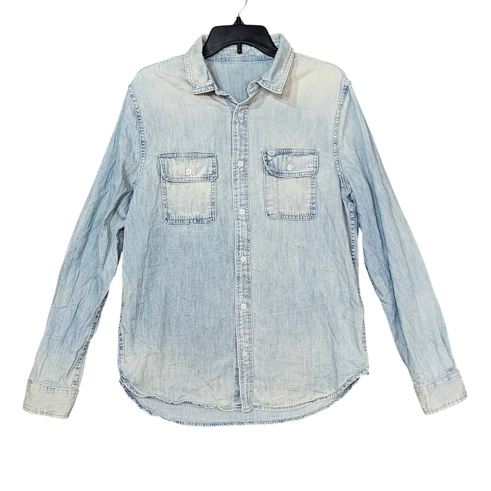 AG Adriano Goldschmied Mens Chambray Button Down Shirt Light Wash Cotton Medium