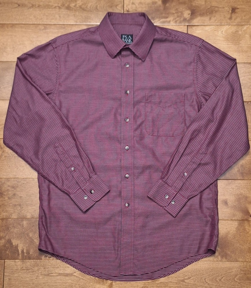 Jos. A. Bank Men's Medium Red Checkered Long-Sleeve Button-Up Taylor Fit EUC