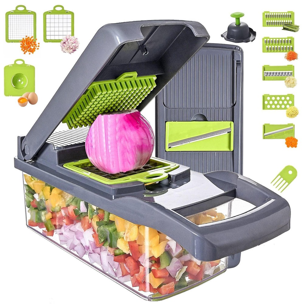 13-in-1 Vegetable Chopper Slicer with 7 Blades & Spice Grinder Dicer Set
