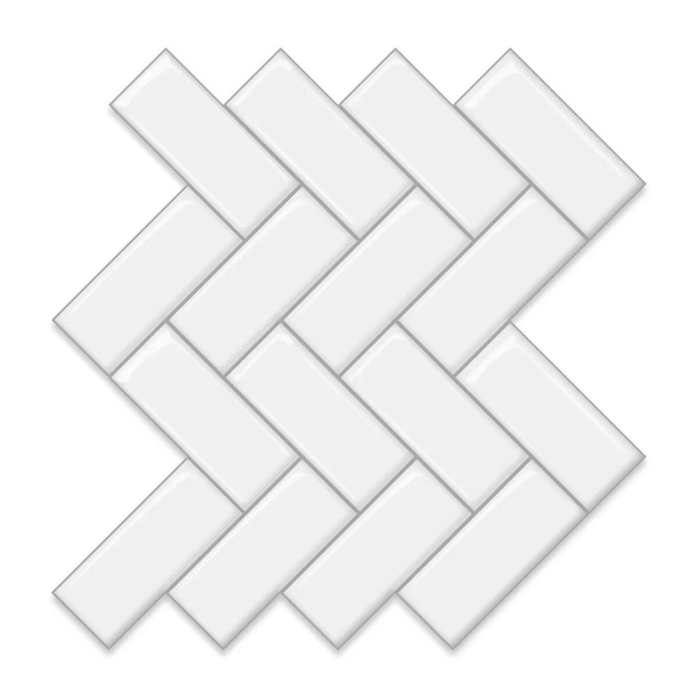White Herringbone Peel and Stick Backsplash Tiles 10 Tiles Thicker Version