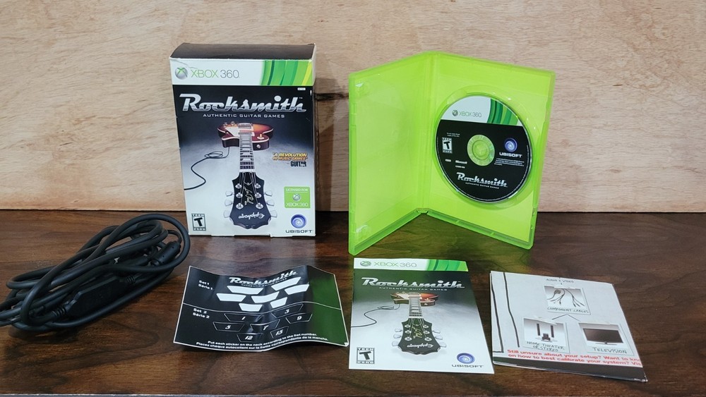 Rocksmith (Microsoft Xbox 360, 2011) Game- Guitar Cable, stickers & box Included