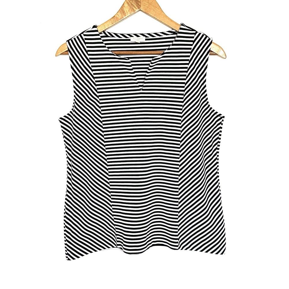 Talbots Shirt Women’s Small Black White Striped Sleeveless Pullover V Neck Top