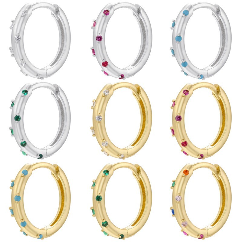 Women's Silver Gold Plated CZ Huggie Hoop Earrings 14mm Gift PE58