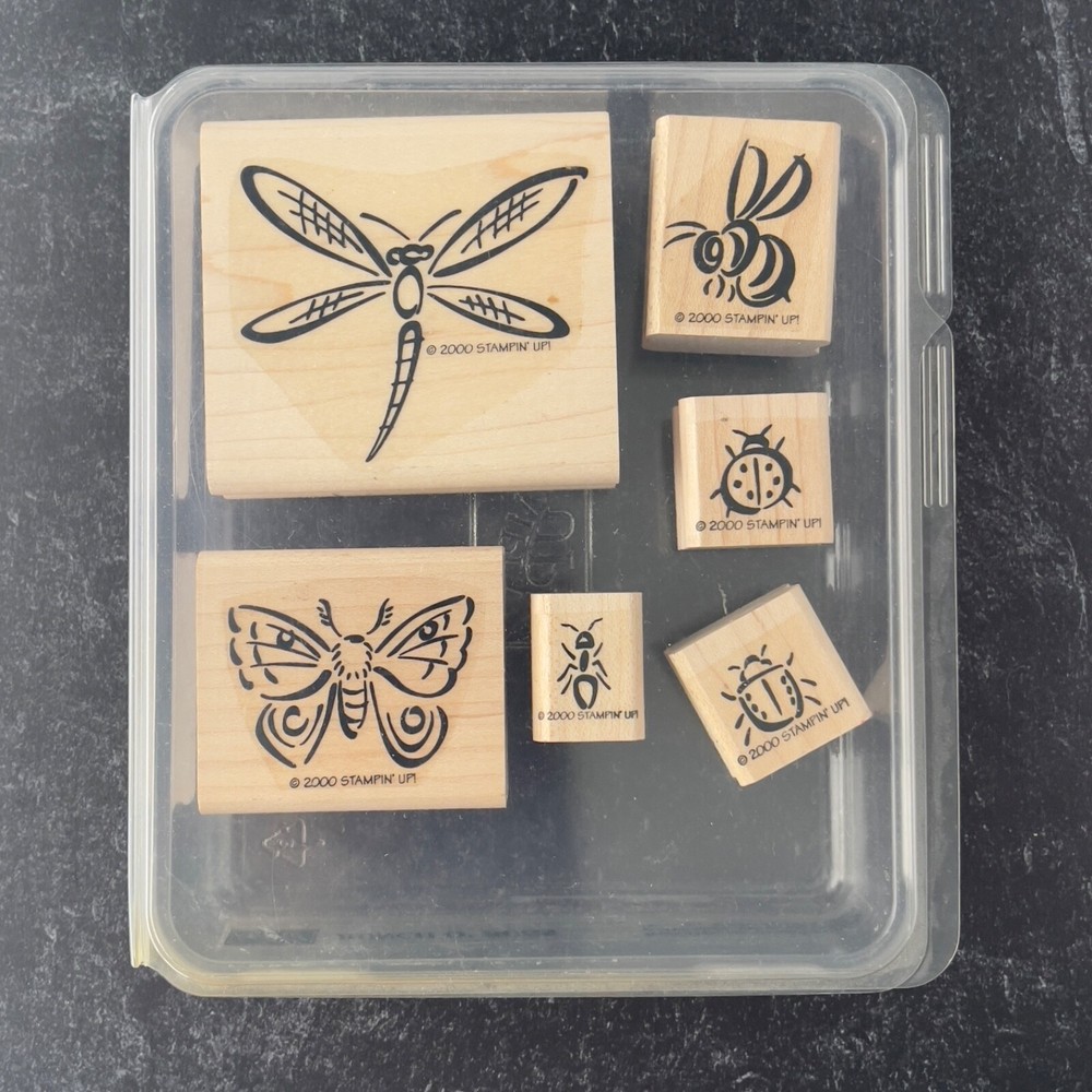 Stampin Up! Bunch O' Bugs Set ~ 6 Wood Mounted Rubber Inking Stamps (2000)