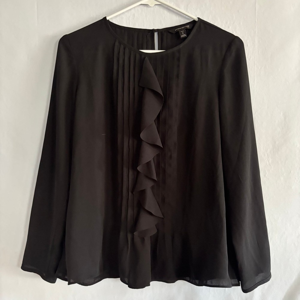 Banana Republic Black Ruffle Front Pleated Blouse with Feminine Details