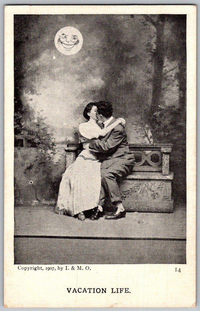 Antique Postcard Vacation Life Kissing Couple 1900s