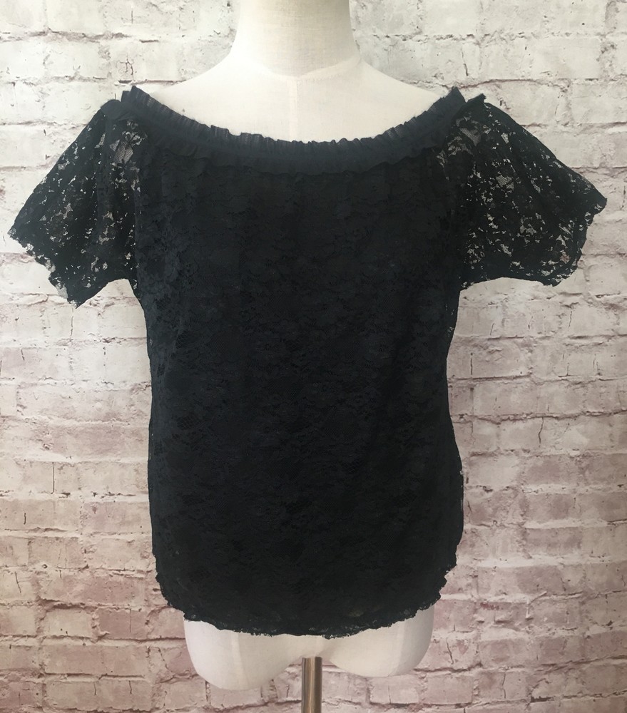 Anna Molinari  Womens Black Lace Short Sleeve Blouse Top Lined Romantic Size 42
