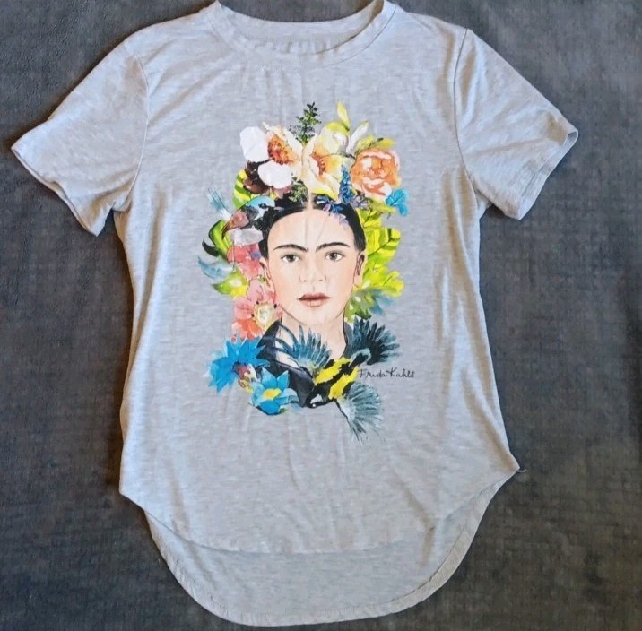 Frida Kahlo Graphic Tee Medium, Botanical Abstract Art Floral Multicolor Spanish-image