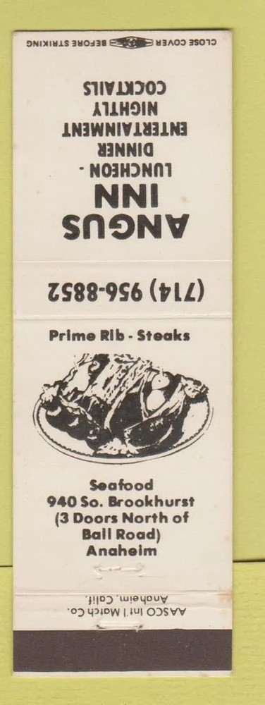 Matchbook Cover - Angus Inn Anaheim CA