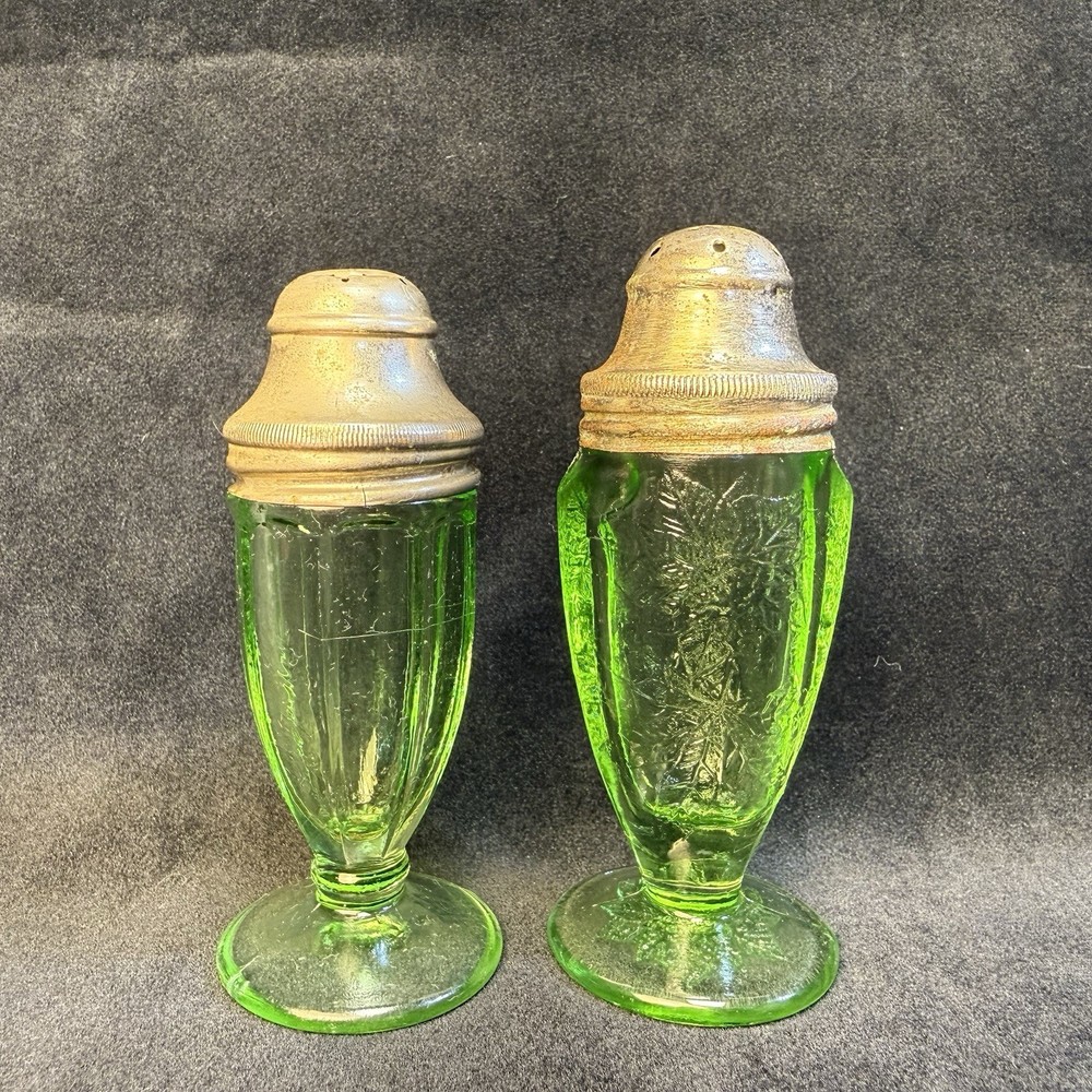 Vintage Uranium Glass Salt And Pepper Shakers