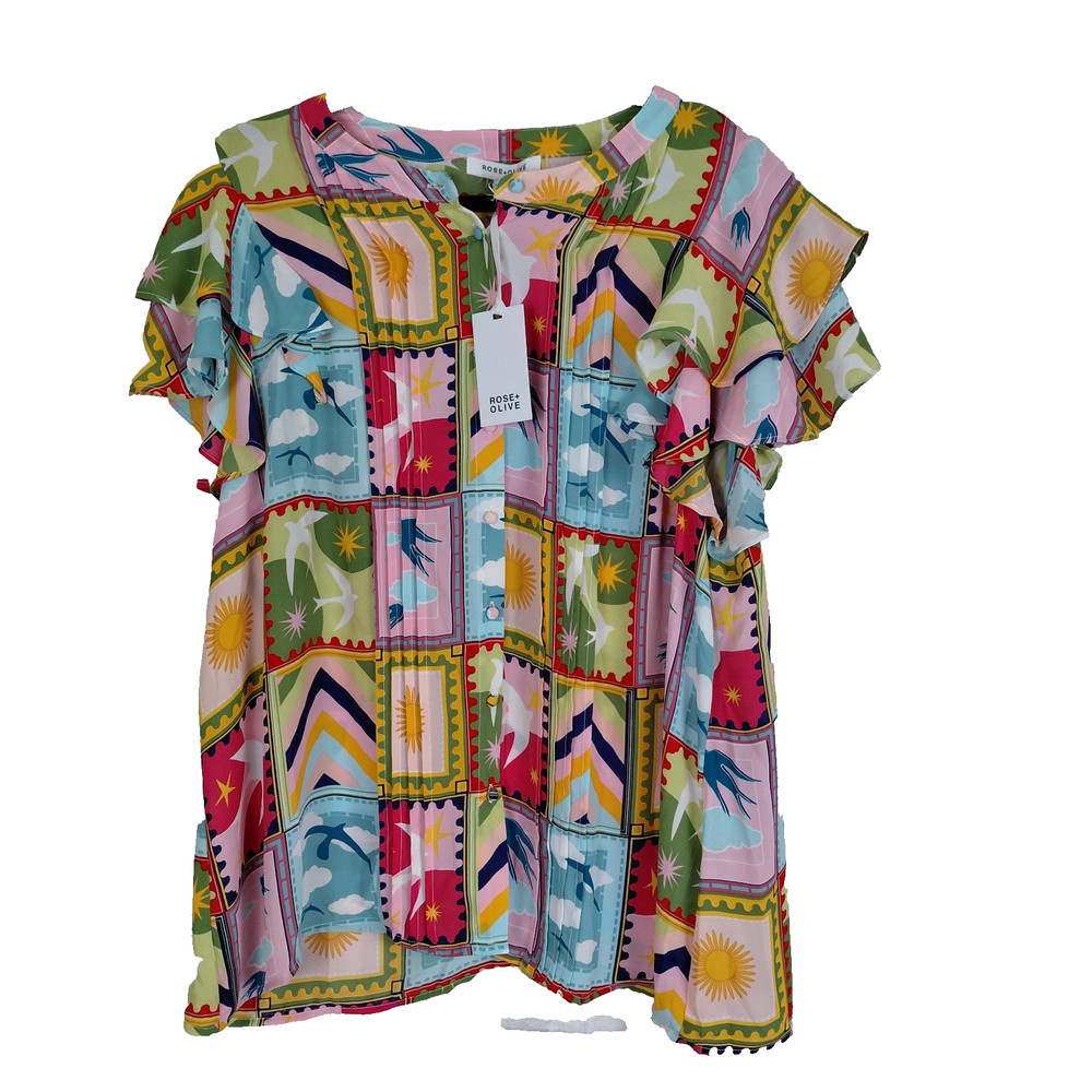 Rose & Olive Pintuck Top Women 1X Colorful Lightweight Flutter Sleeves Flowy NEW