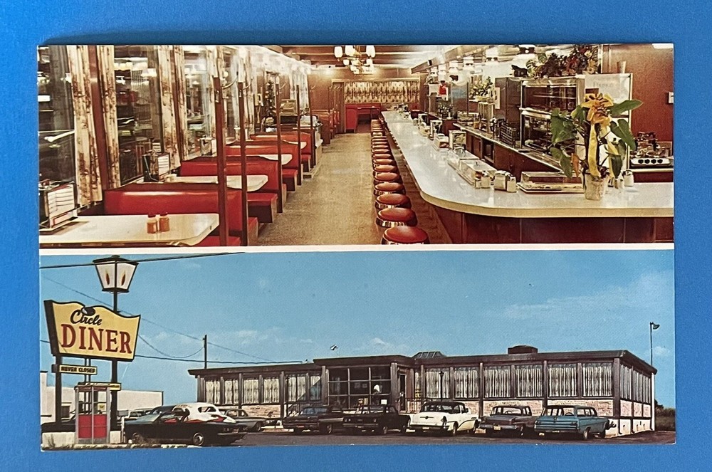 New Jersey NJ postcard Flemington NJ Circle Diner restaurant interior chrome