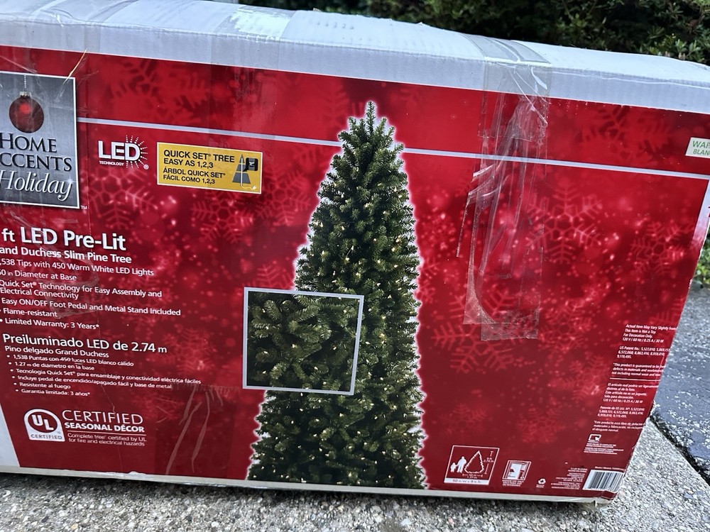 9 Ft. Pre-Lit Grand Dutchess Slim Pine Christmas Tree with Stand LED Lights