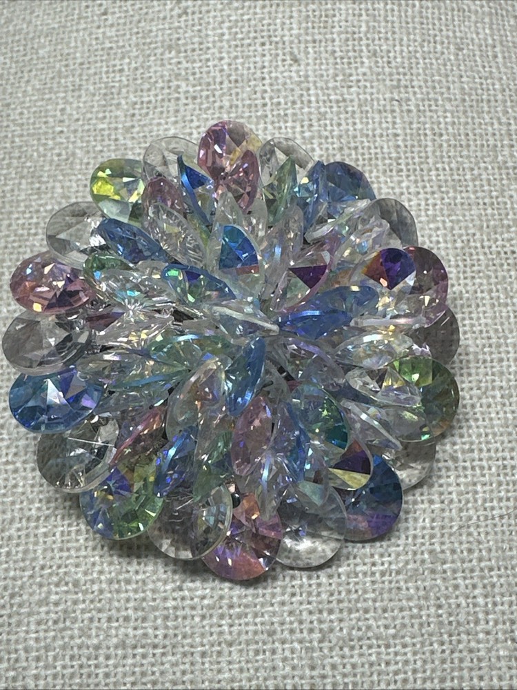 Vintage Signed VENDOME Bright Aurora Borealis Crystal Flower Brooch Pin RARE
