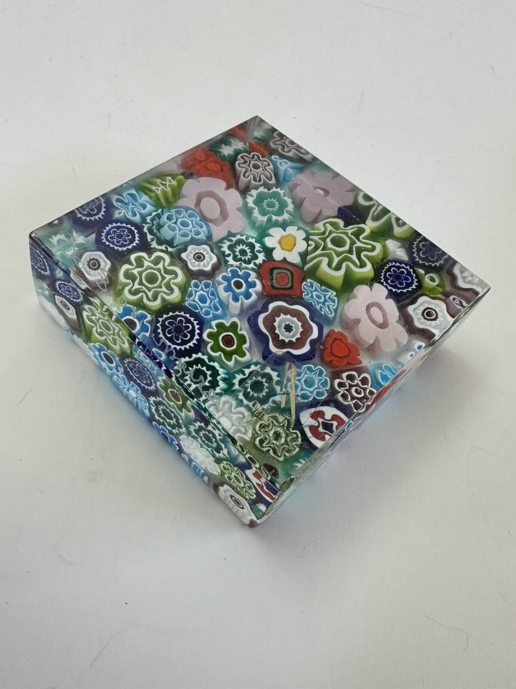 Vetro Artistico Murano Glass Hand Blown Millefiori Square Paperweight 2.75”