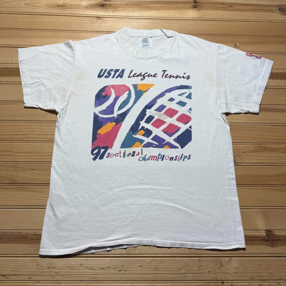 Vintage 1997 USTA League Tennis Sectional Championships Graphic Shirt USA Large