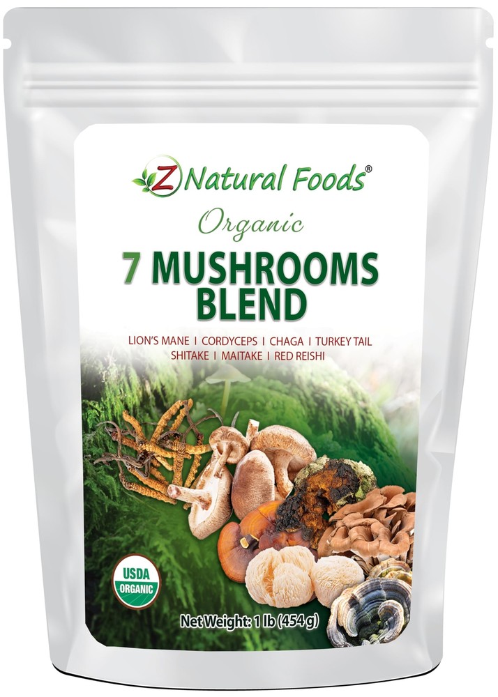 Organic 7 Sacred Mushrooms Powder Blend for Immune Support by Z Natural Foods
