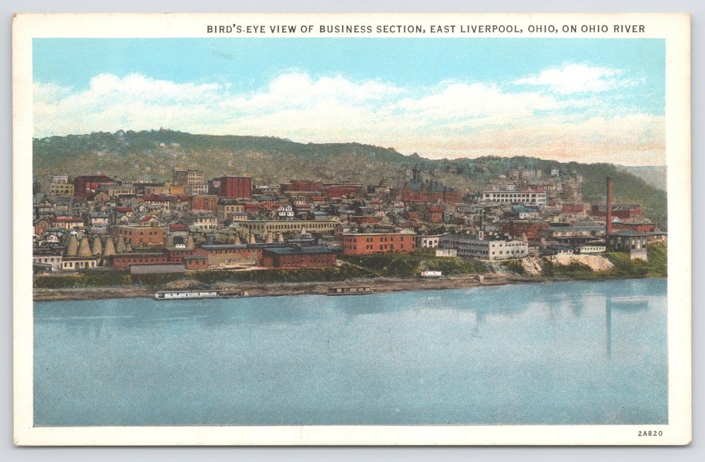 Ohio~Birds Eye View Of Business Section Of East Liverpool & River~Vintage PC